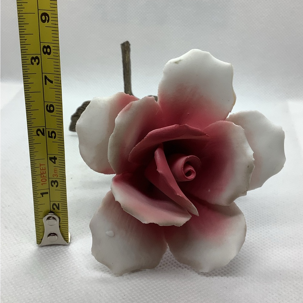 Vintage Capodimonte Ceramic Pink Rose Metal Stem Brass Porcelain 6” - Picture 7 of 7